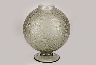 Art Deco round embossed glass vase signed Sabino