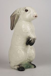 Majolica pottery rabbit pitcher