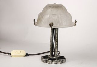 Art Deco table lamp with a glass shade, abstract design. 