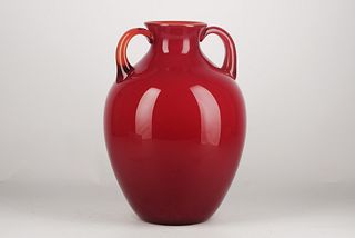 Red Barbini Murano vase with amphora shape