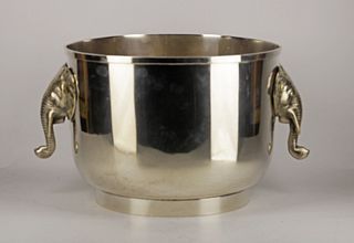 Large ice bucket made in silver plated metal handles in the shape of elephant 