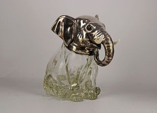 England glass candy dish with elephant figure.