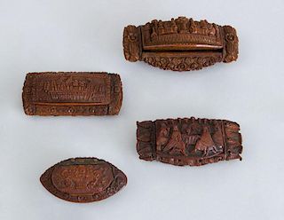FOUR CONTINENTAL RELIEF-CARVED OBLONG SNUFF BOXES