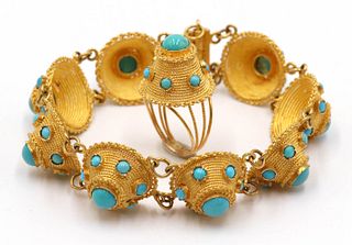 Persian 18K Gold & Turquoise Dome Link Bracelet