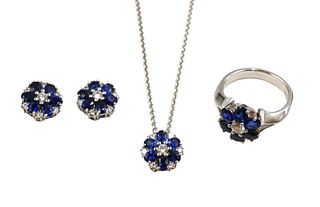 18K White Gold Sapphire and Diamond Jewelry Suite