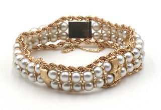 14K Yellow Gold Chain and Pearl Bracelet