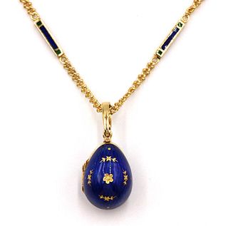 18K and Blue Enamel Faberge Egg Necklace