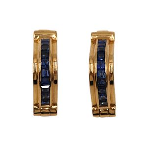 Pair Art Deco 18K Gold Sapphire Stirrup Cufflinks