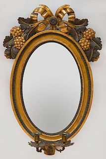 SWEDISH NEOCLASSICAL PAINTED AND PARCEL-GILT OVAL GIRANDOLE MIRROR