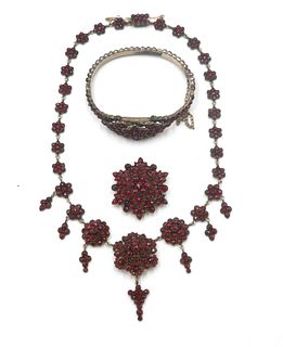Victorian Three Piece Garnet Jewelry Suite