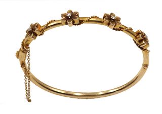 Victorian 14K Gold and Diamond Bangle Bracelet