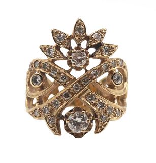Modern Yellow Gold and Diamond Plaque Ring