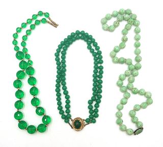 Craved Green Jade Beaded Necklace