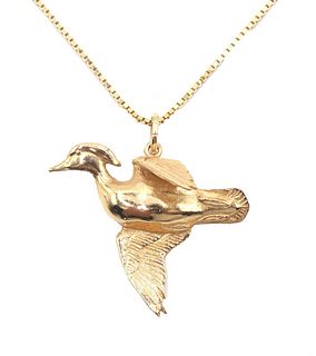 14K Yellow Gold Duck Pendent on 14K Chain