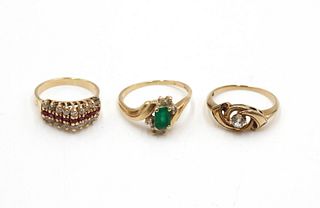 Three Yellow Gold & Gemstone Rings