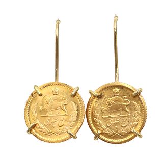 18K Yellow Gold & Persian 15mm Coin Earrings