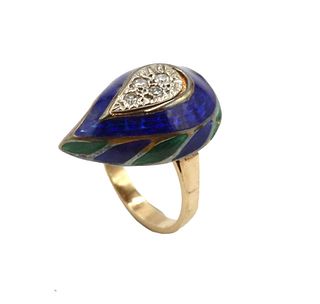 Blue and Green Enamel Ring