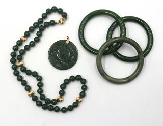 14K Green Jade Beaded Necklace