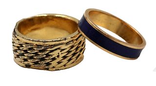 18K Yellow Gold & Blue Enamel Band Ring