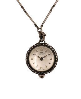 Bucherer Silver Crystal Pendant Watch Necklace