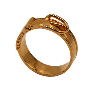 Hermes Paris, Buckle Form Gold Tone Scarf Ring
