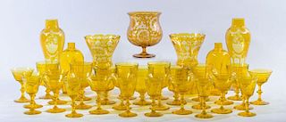 CREST-ETCHED AMBER-GLASS 44-PIECE TABLE SERVICE