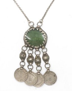 Persian Silver & Green Hardstone Necklace