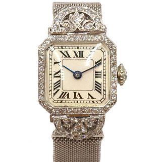 Art Deco Square Face Diamond and Platinum Watch
