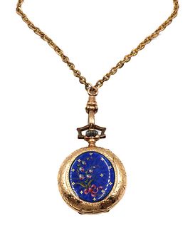 Vintage Ladies Yellow Gold Pocket Watch on Chain