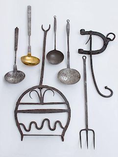 GROUP OF SEVEN WROUGHT-IRON IMPLEMENTS