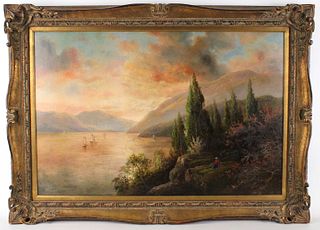 J. Lambert, Oil on Canvas, Hudson River Scene