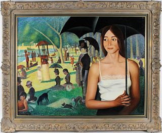 Lutobor Hlavsa, Oil on Canvas, Woman and Umbrella