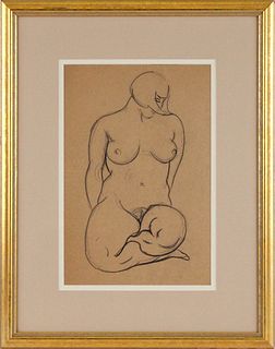 Albert Kotin, Charcoal of Seated Nude Woman
