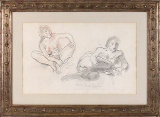 Moses Soyer, Pencil, Nude Study of Two Women