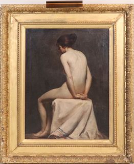 F. Thomas, Oil on Canvas, Nude Woman Seated
