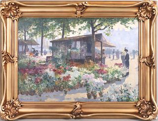 Georges Binet, Oil on Canvas, Flower Market