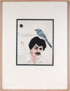 Donald Saff, Artist Proof Self Portrait with Bird