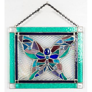Vintage Stained Glass Panel Wall Plaque Window Hanging