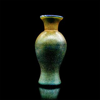 SRN Signed Art Glass Vase, Blue and Gold