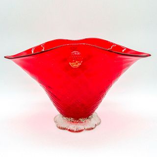 Vintage Ruby Red Art Glass Footed Vase