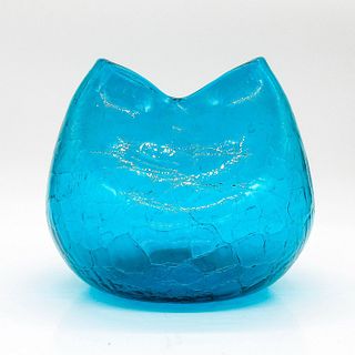 Vintage Art Glass Vase, Turquoise Crackle