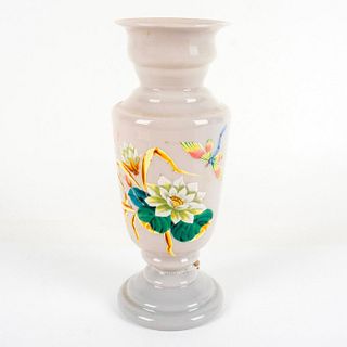 Vintage Hand Painted Glass Vase, White Lily