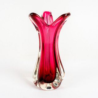 Vintage Murano Fuchsia Blush Toned Crystal Glass Vase