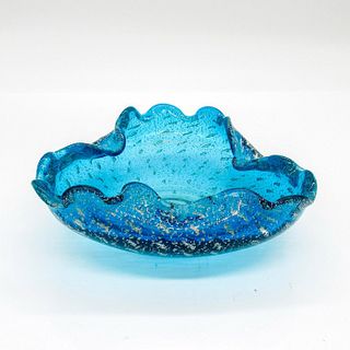 Murano Art Glass Bowl, Blue with Bubbles