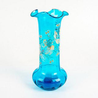 Antique Enameled Blue Floral Vase