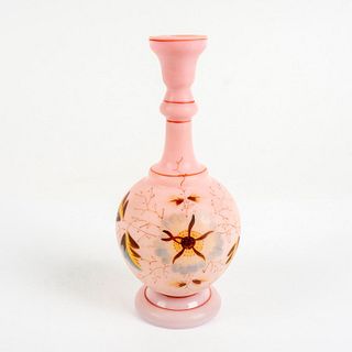 Antique Satin Finish Hand Enameled Footed Pink Bud Vase