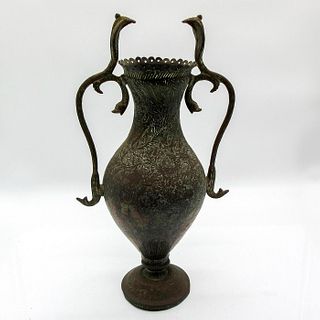 Bronze Vase With Natural Patina And Cobra Head Handles