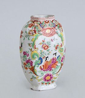 CONTINENTAL POLYCHROME DELFT VASE, IN THE FAMILLE ROSE STYLE