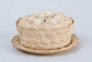 CONTINENTAL POTTERY EGG TUREEN, COVER AND STAND