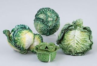 FOUR MAJOLICA CABBAGE-FORM TABLE ARTICLES